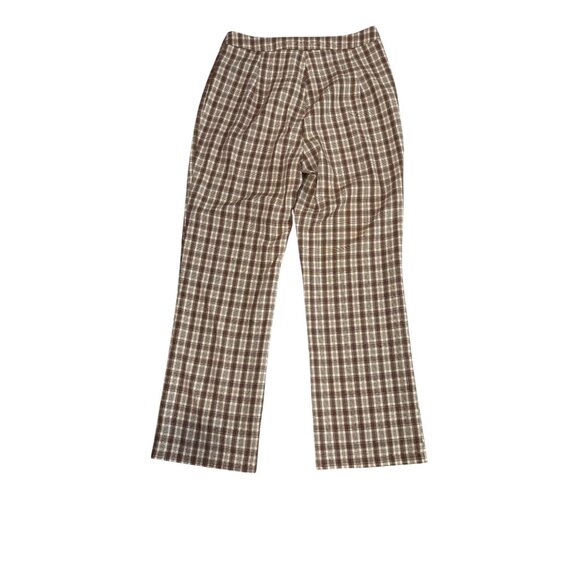 Shein Womens Brown Plaid Wide-Leg Trousers Size M Polyester/Rayon Blend - Picture 2 of 9